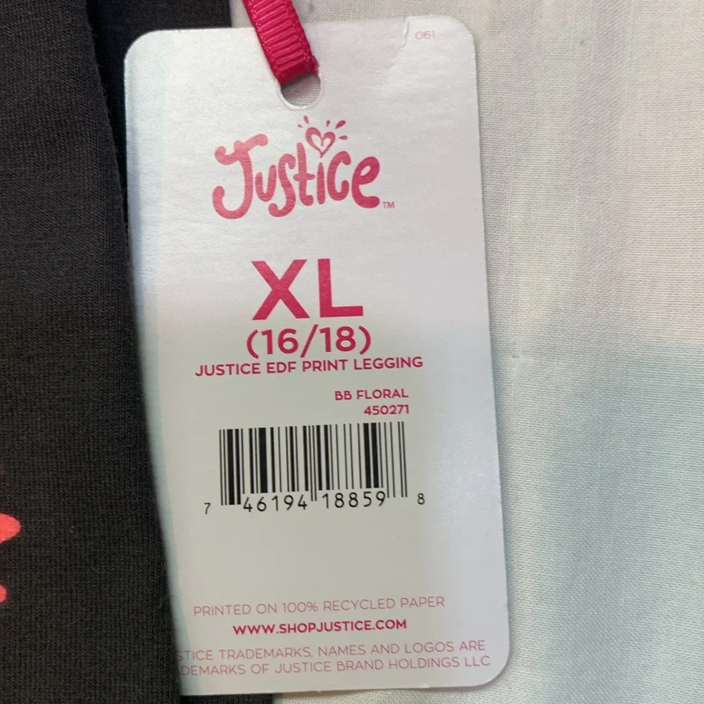 Justice Girls XL Neon Black Multi-Color Daisy Floral Full Length Leggings‎ NWT